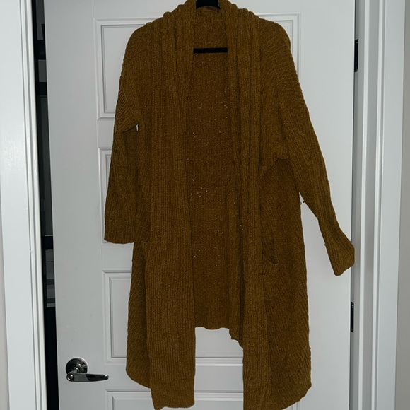 Knee Length Mustard Yellow Knit Cardigan Oversized - Picture 2 of 5